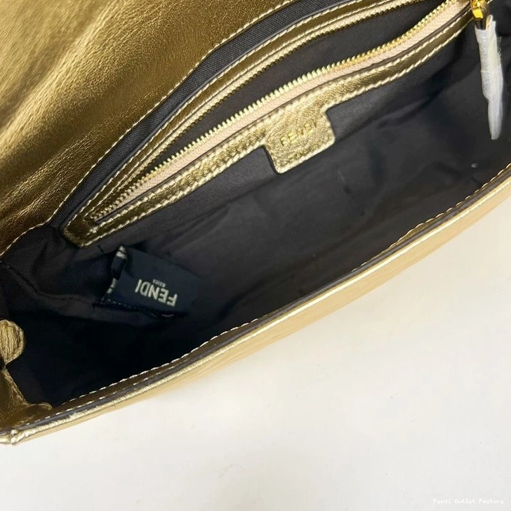 Affordable HOT Motif FF Nappa Medium Leather Gold Baguette Fendi In Bag 0805